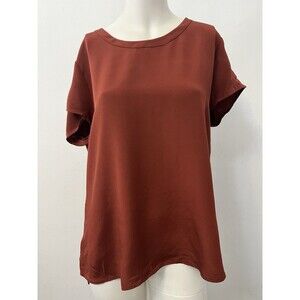 Cuyana Short Sleeve Blouse L Burgundy Silk Office Professional quiet luxury